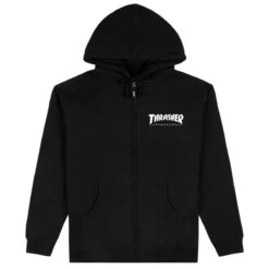 Thrasher Logo Zip Up Hoodie - Black