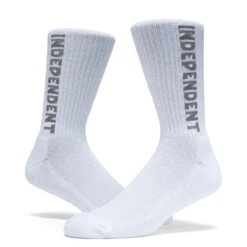 Independent Baseline Mid Crew Socks - White/Grey -DADDIES Skate Gear 193172537655 2