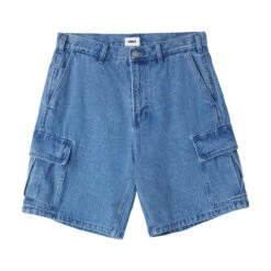 Obey Bigwig Baggy Denim Cargo Shorts - Light Indigo