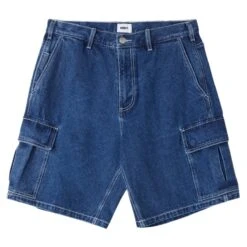 Obey Bigwig Baggy Denim Cargo Shorts - Stone Wash Indigo