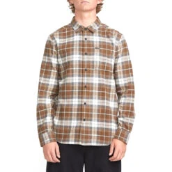 Volcom Caden Plaid Long Sleeve Shirt - Dark Earth