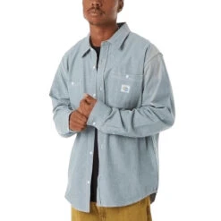 HUF Total Eclipse Chambray Long Sleeve Shirt - Light Blue