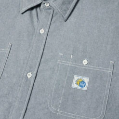 HUF Total Eclipse Chambray Long Sleeve Shirt - Light Blue -DADDIES Skate Gear 196377200850 3