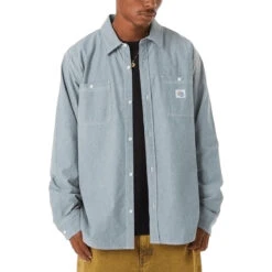 HUF Total Eclipse Chambray Long Sleeve Shirt - Light Blue -DADDIES Skate Gear 196377200850 4