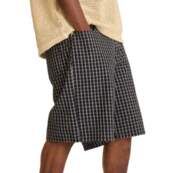 Obey Plaid Baggy Denim Shorts - Black Multi -DADDIES Skate Gear 197812108878 3