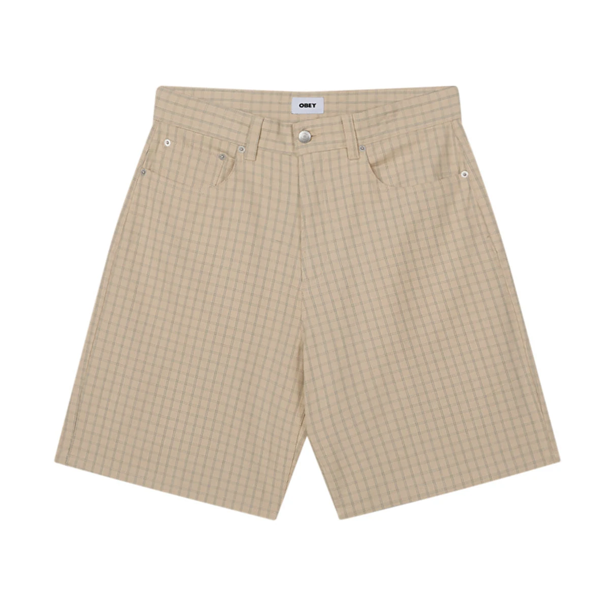 Obey Plaid Baggy Denim Shorts - Pelican Multi 3 Obey Plaid Baggy Denim Shorts - Pelican Multi