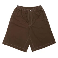 Metalwood Contrast Stitch Elastic Waist Shorts - Dark Chocolate