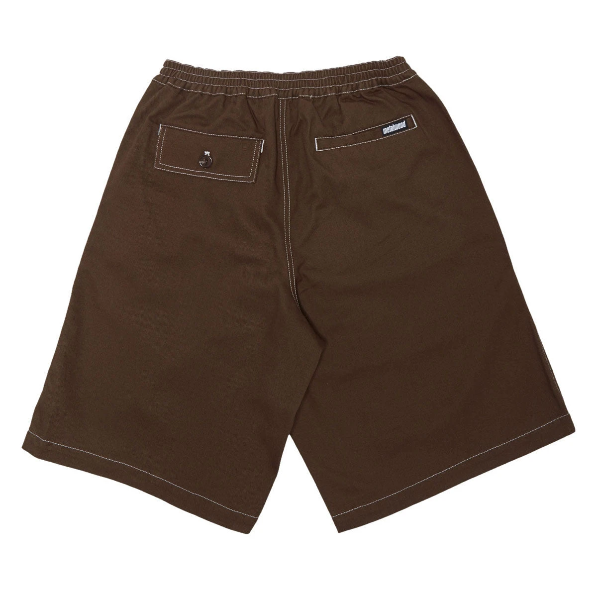 Metalwood Contrast Stitch Elastic Waist Shorts - Dark Chocolate 4 Metalwood Contrast Stitch Elastic Waist Shorts - Dark Chocolate - Image 2