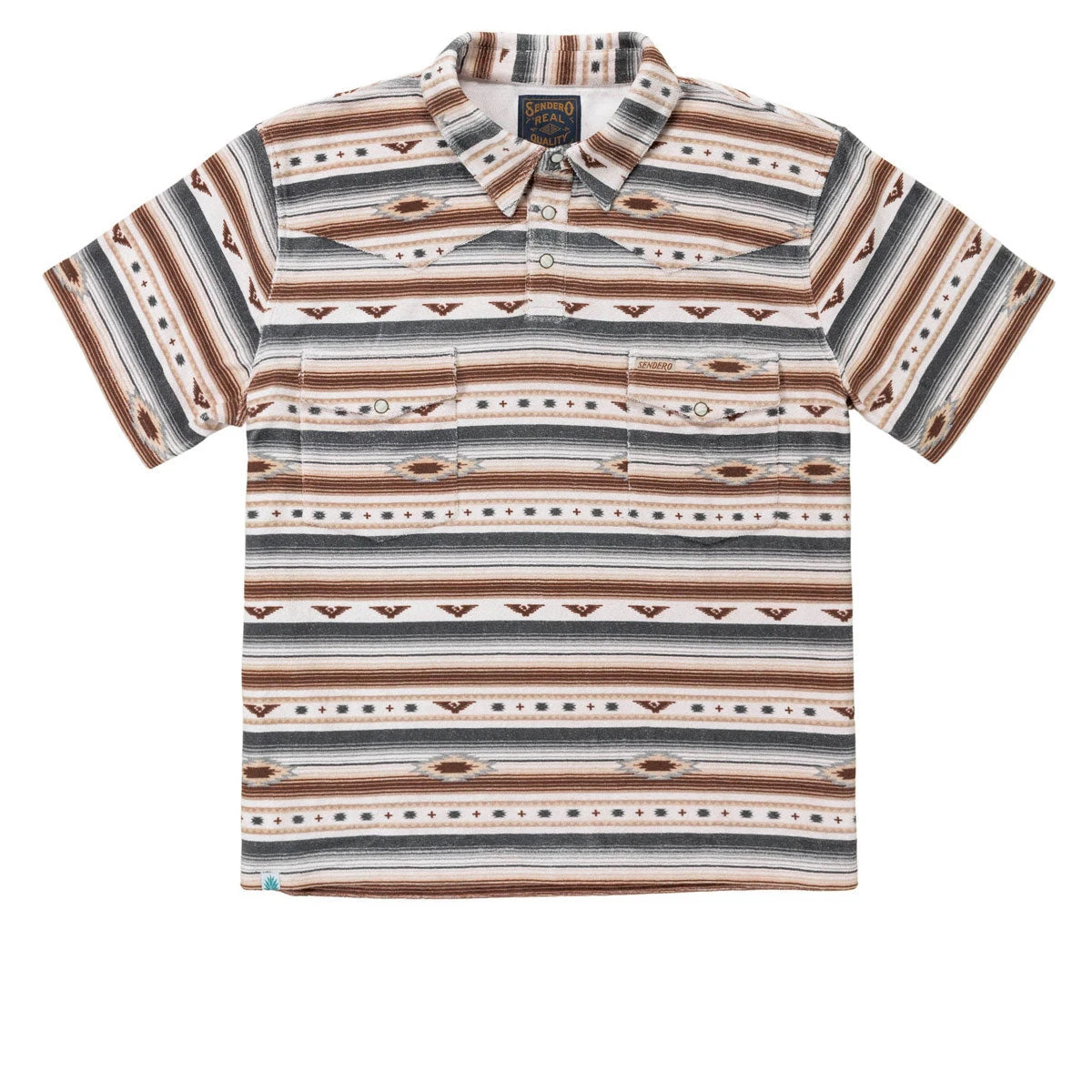 Sendero Cantina Terry Polo Shirt - Gray/Tan Southwest 3 Sendero Cantina Terry Polo Shirt - Gray/Tan Southwest