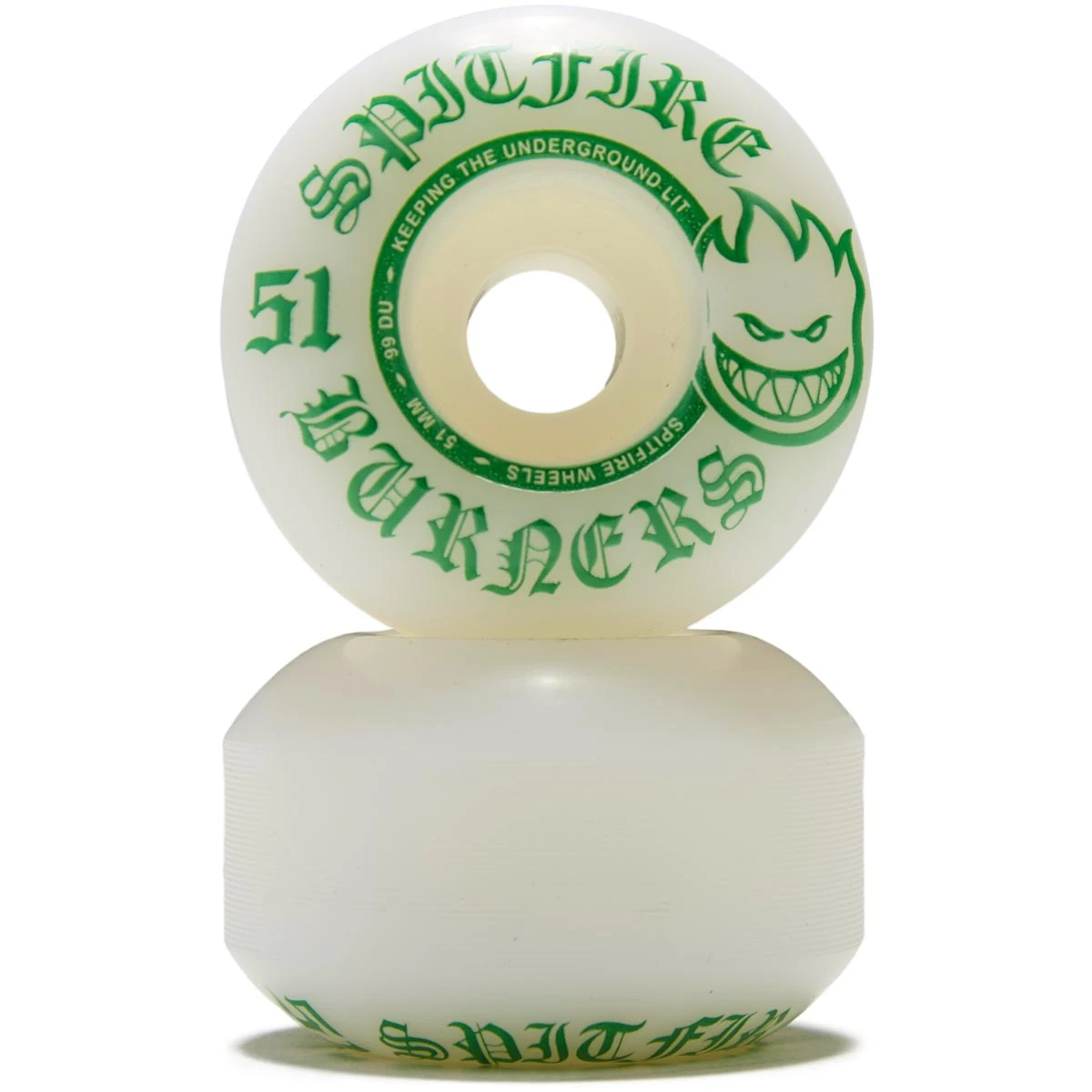Spitfire 99du Burner Skateboard Wheels - White/Green - 51mm 4 Spitfire 99du Burner Skateboard Wheels - White/Green - 51mm - Image 2