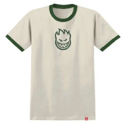 Spitfire Bighead Mid T-Shirt - Natural/Forest Green/Green Print
