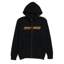 Spitfire Flames Script Zip Up Hoodie - Black