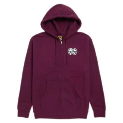 Krooked Strait Eyes Zip Up Hoodie - Maroon/Black/White Prints