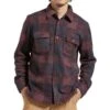 Brixton Bowery Long Sleeve Arctic Stretch Fleece Shirt - Cordovan Red/Washed Navy Plaid -DADDIES Skate Gear 888588940549 1