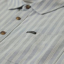 Brixton Cru Oxford Stripe Shirt - Basalt Blue/Whitcap Stripe -DADDIES Skate Gear 888588955789 3