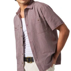 Brixton Cru Micro Plaid Shirt - Cordovan Red Micro Plaid