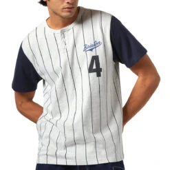 Brixton The League Baseball T-Shirt - Heather Grey Ash/Washed Navy