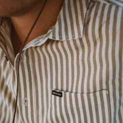 Brixton Charter Print Shirt - Whitecap/Ivy Green Stripe -DADDIES Skate Gear 888588972632 5