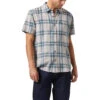 Brixton Charter Linen Blend Shirt - Beige/Azure Blue Plaid
