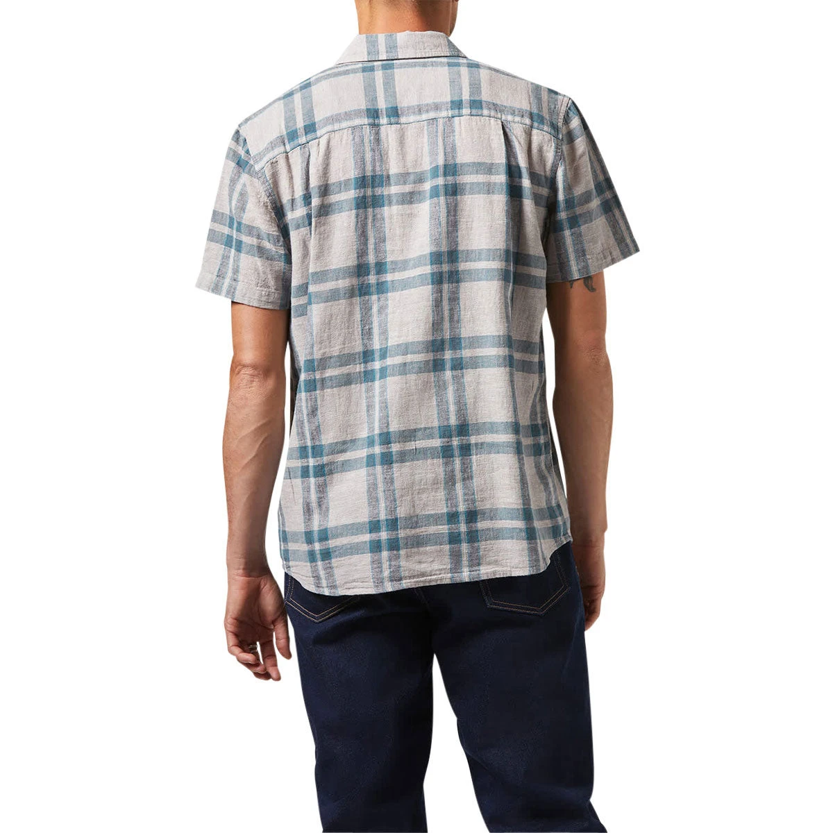 Brixton Charter Linen Blend Shirt - Beige/Azure Blue Plaid 4 Brixton Charter Linen Blend Shirt - Beige/Azure Blue Plaid - Image 2