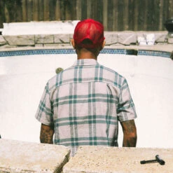 Brixton Charter Linen Blend Shirt - Beige/Azure Blue Plaid 11 Brixton Charter Linen Blend Shirt - Beige/Azure Blue Plaid -DADDIES Skate Gear 888588973080 5