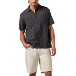 Brixton Cru Oxford Plaid Shirt - Charcoal/Black Plaid