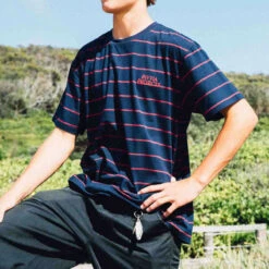 Rivvia Projects Stripe T-Shirt - Dark Blue/Red -DADDIES Skate Gear 9357594240536 3