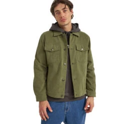 Rhythm Brushed Twill Trucker Jacket - Olive
