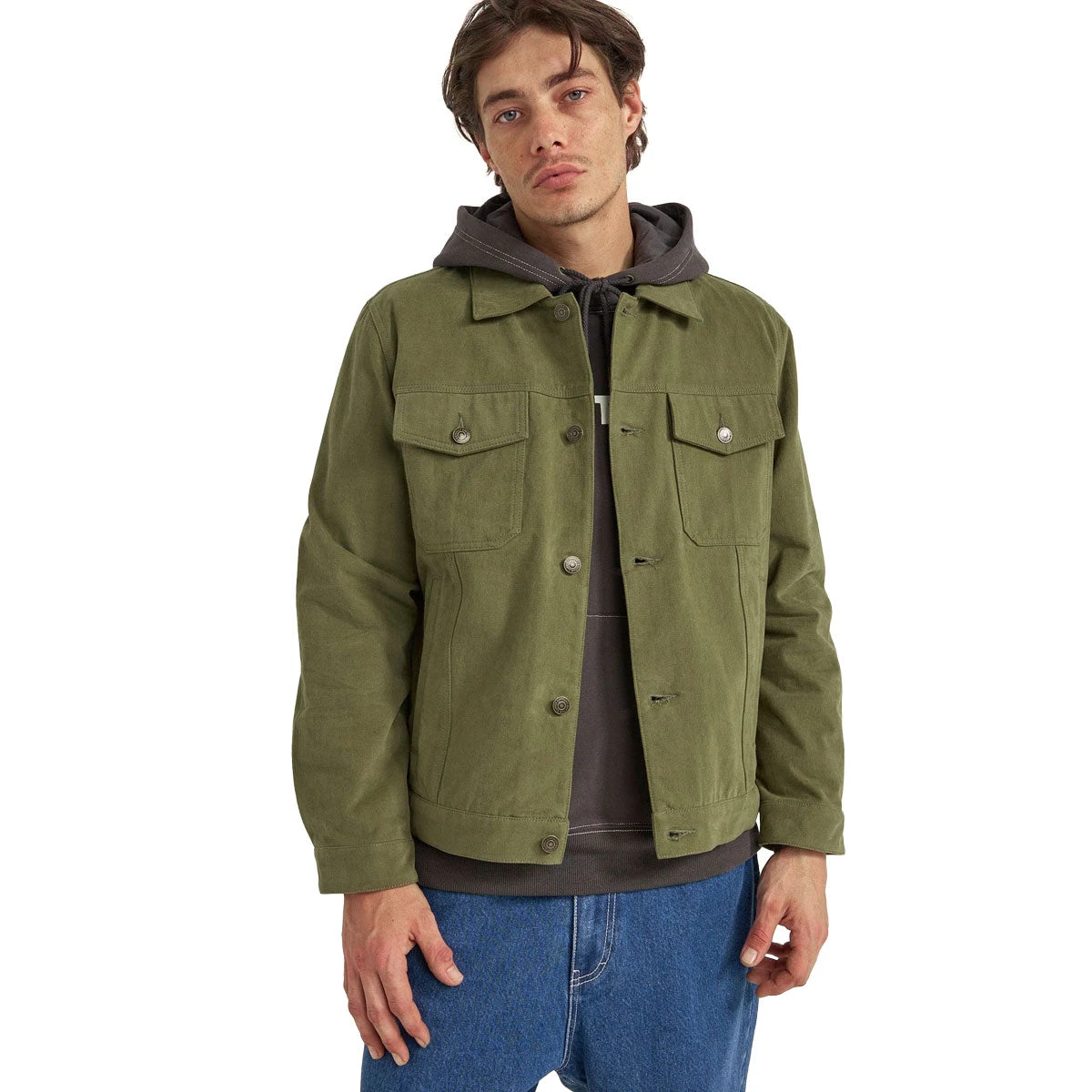 Rhythm Brushed Twill Trucker Jacket - Olive 3 Rhythm Brushed Twill Trucker Jacket - Olive
