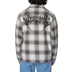Welcome Fang Woven Plaid Long Sleeve Shirt - Black -DADDIES Skate Gear BQ66AC1 2