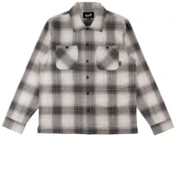 Welcome Fang Woven Plaid Long Sleeve Shirt - Black -DADDIES Skate Gear BQ66AC1 3
