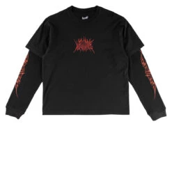 Welcome Caste Layered Long Sleeve Knit Shirt - Black/Red
