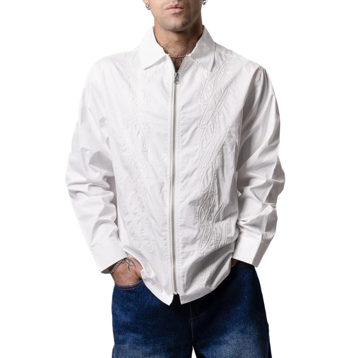 Hoddle Thorn Zip Up Long Sleeve Shirt - White 6 Hoddle Thorn Zip Up Long Sleeve Shirt - White - Image 4