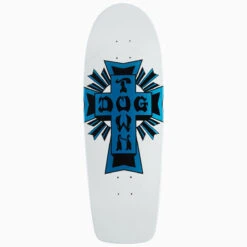 Dogtown Cross Logo 70s Rider Skateboard Deck - Gloss White/Metallic Blue Cross - 10.00"