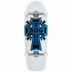 Dogtown Cross Logo 70s Rider Skateboard Complete - Gloss White/Metallic Blue Cross - 10.00"