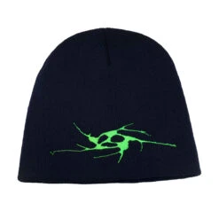 Limosine Spiral Skully Beanie - Neon Green Embroidery