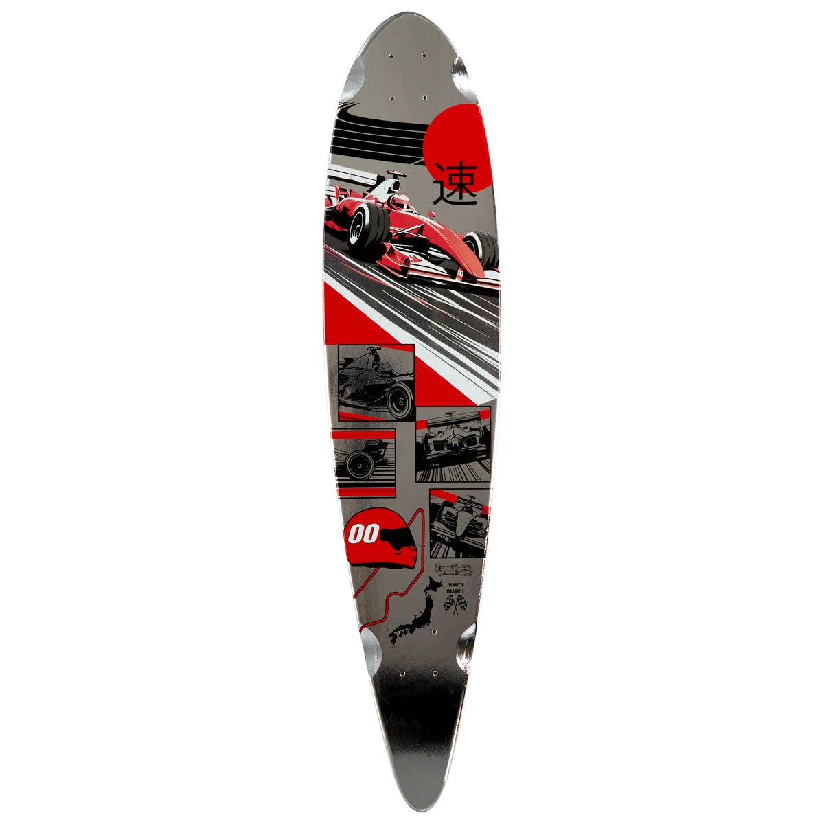 Daddies Race Car Pintail Longboard Deck - Silver Foil/Red 3 Daddies Race Car Pintail Longboard Deck - Silver Foil/Red